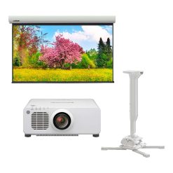 Экран Lumien большого размера и проектор Panasonic с потолочным креплением - комплект