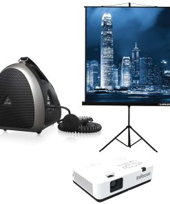 InFocus IN1014 + Lumien 165×220 cm (4:3) + Behringer MPA40 | Переносной проектор с экраном на треноге и мобильной акустической системой с микрофоном