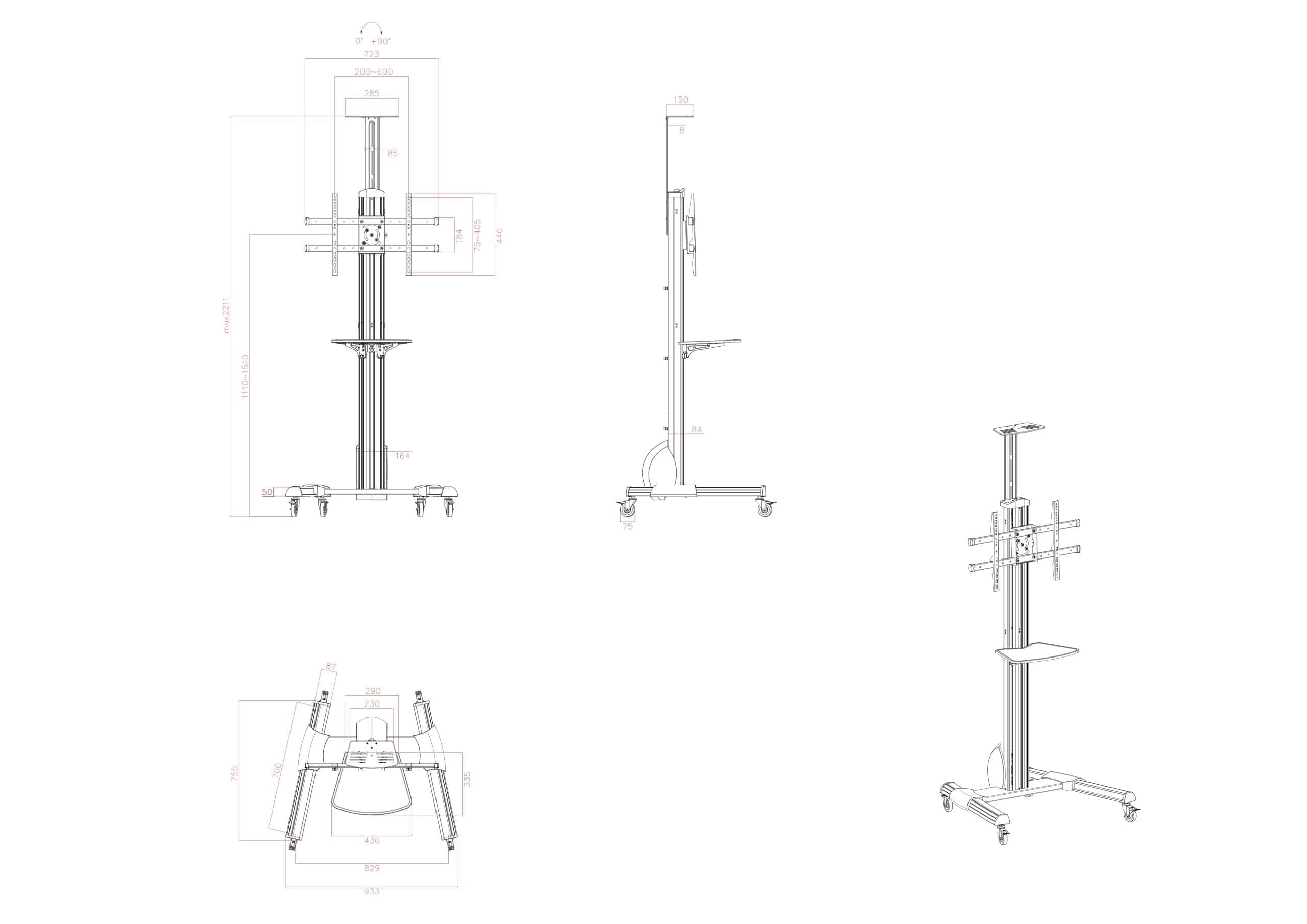 Wize MH70A | Напольная стойка с регулировкой высоты для интерактивной доски